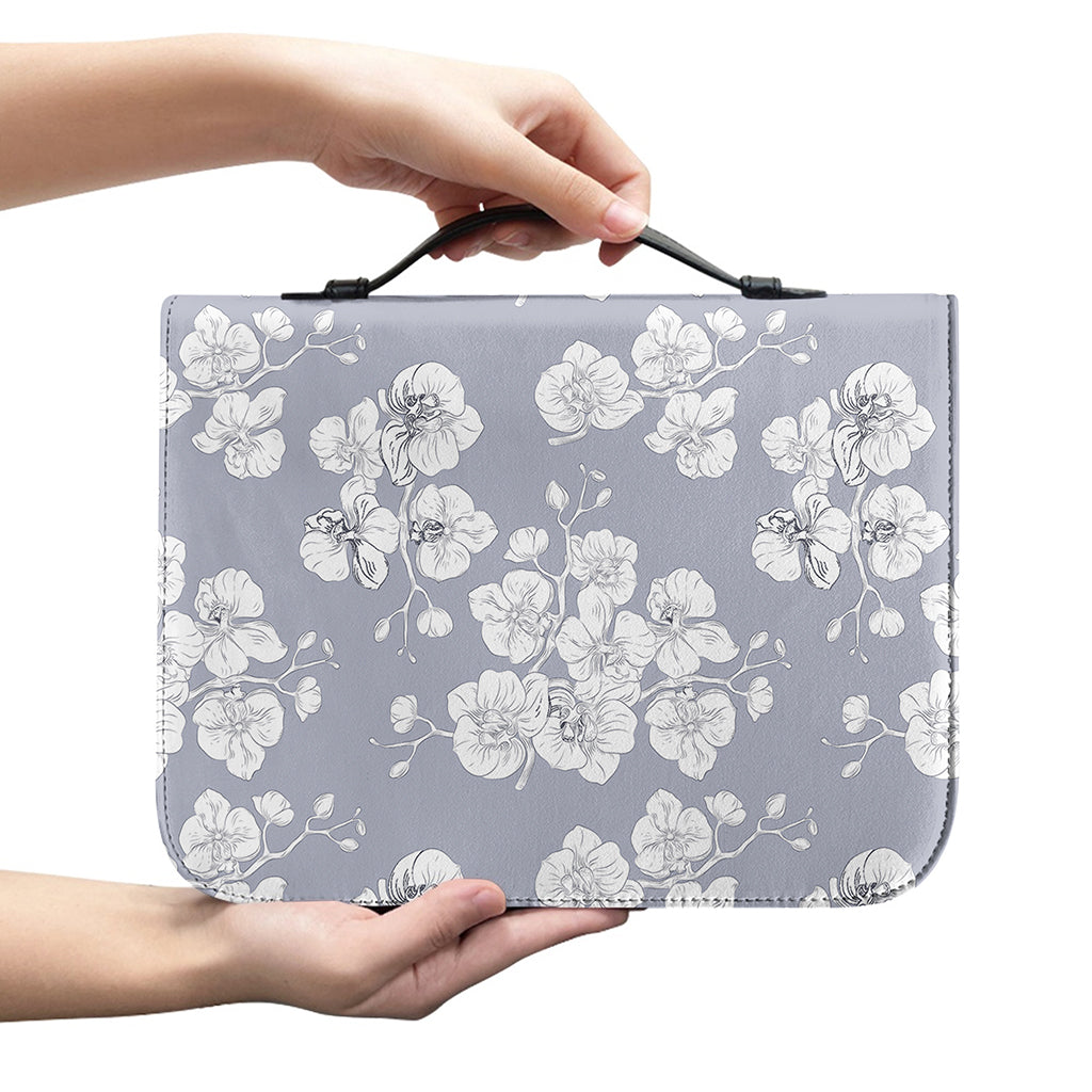 Drawing Orchid Pattern Print Leather Bible Cover