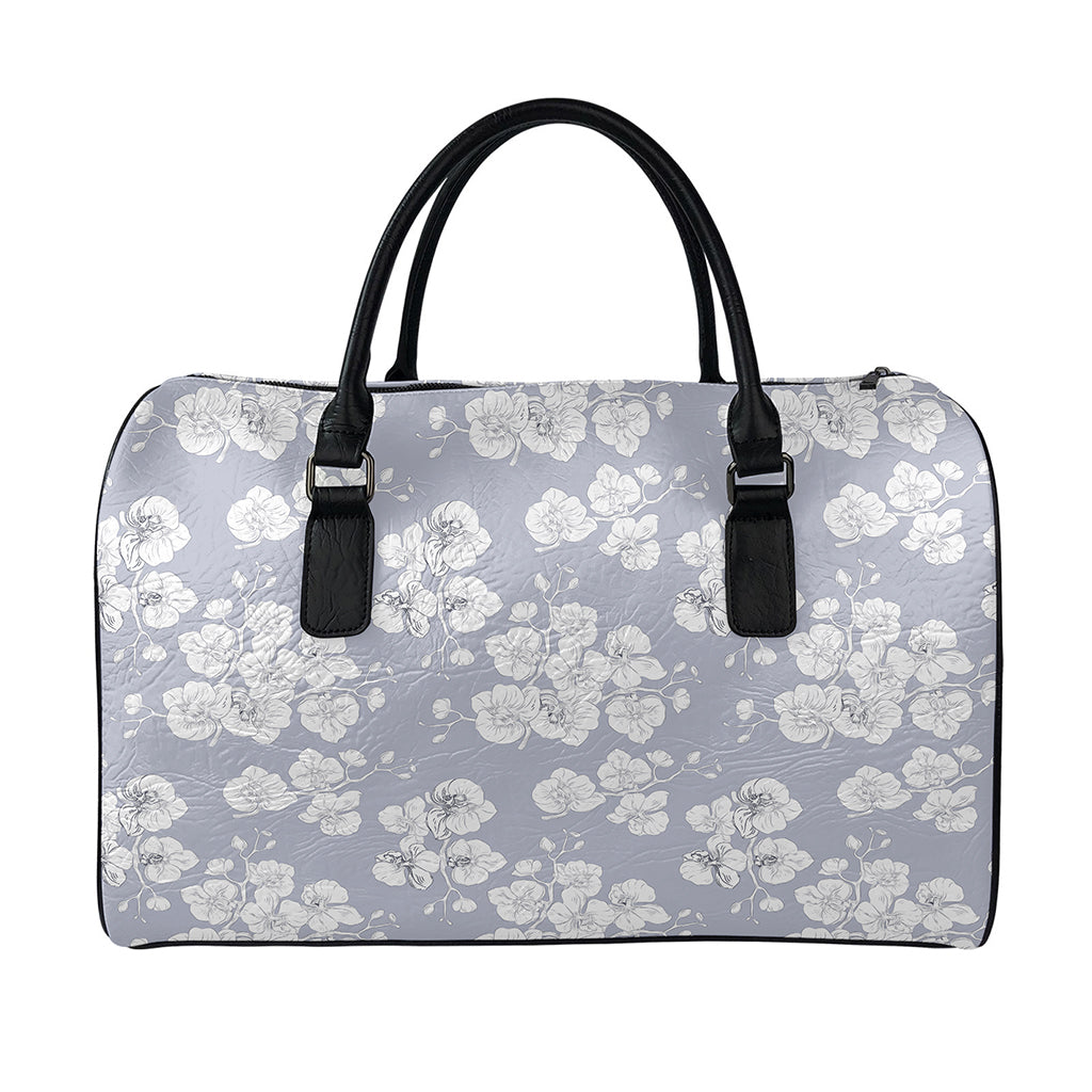 Drawing Orchid Pattern Print Leather Duffle Bag