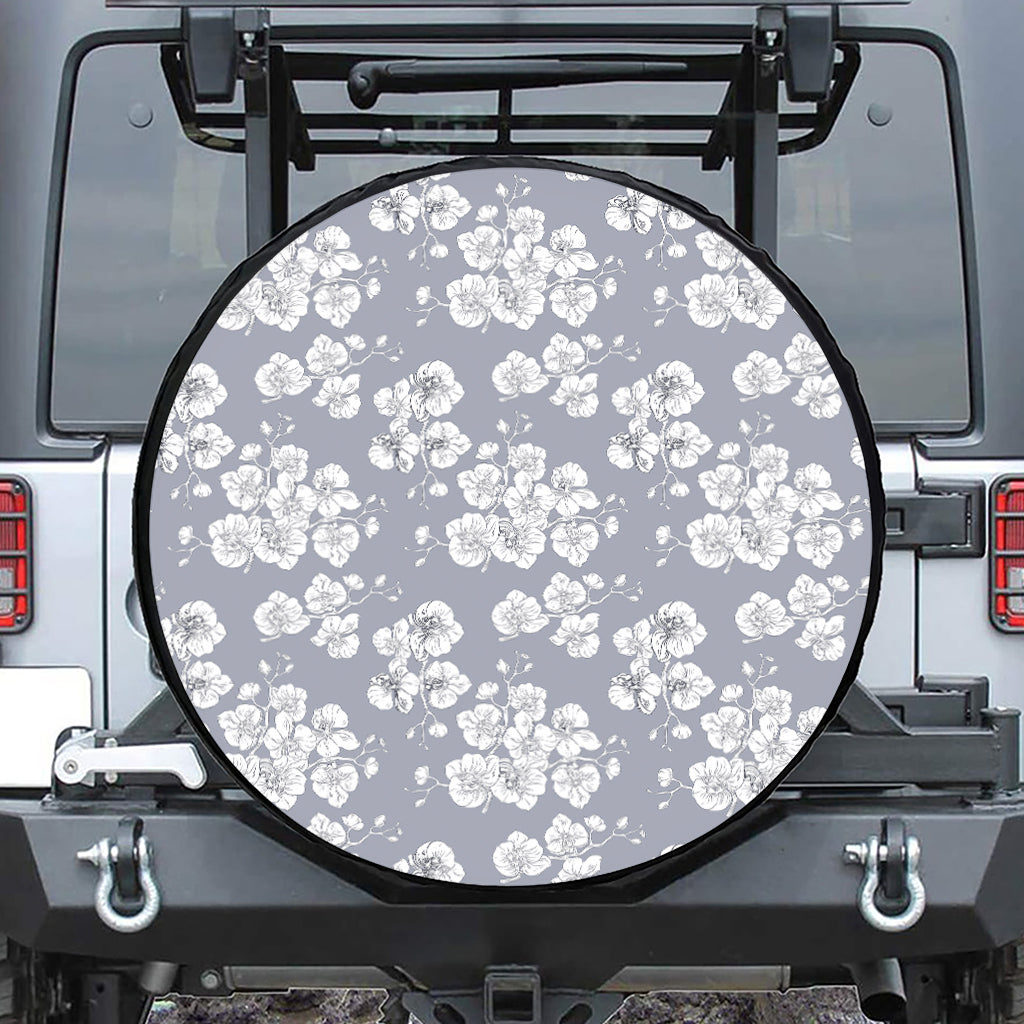 Drawing Orchid Pattern Print Leather Spare Tire Cover