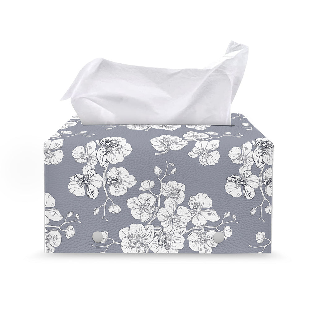 Drawing Orchid Pattern Print Leather Tissue Box Cover