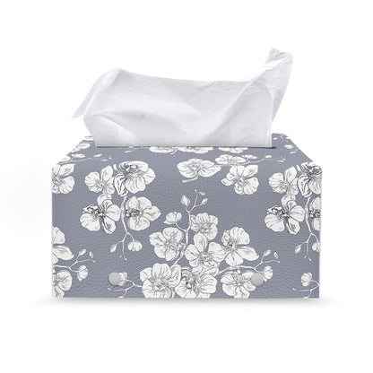 Drawing Orchid Pattern Print Leather Tissue Box Cover