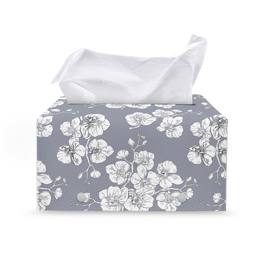 Drawing Orchid Pattern Print Leather Tissue Box Cover