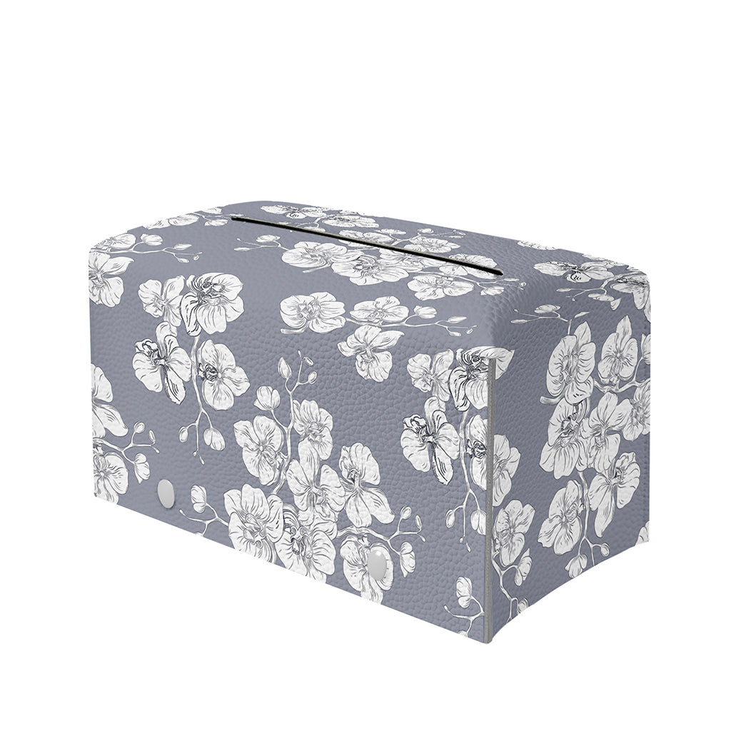 Drawing Orchid Pattern Print Leather Tissue Box Cover