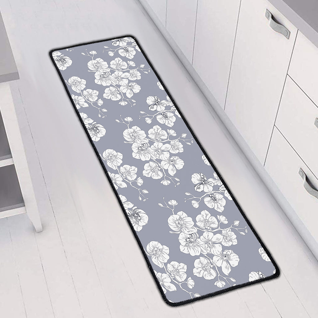 Drawing Orchid Pattern Print Long Kitchen Mat