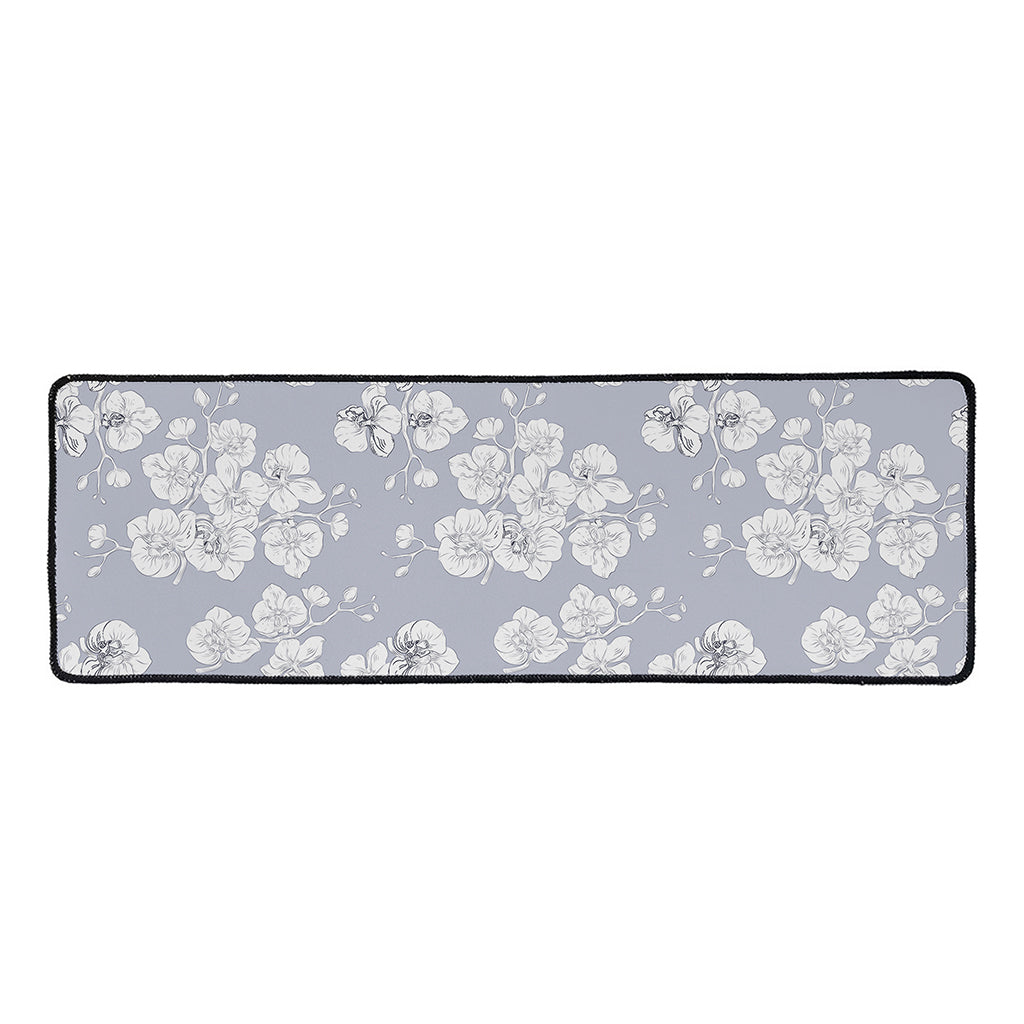 Drawing Orchid Pattern Print Long Kitchen Mat