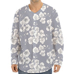 Drawing Orchid Pattern Print Long Sleeve Baseball Jersey