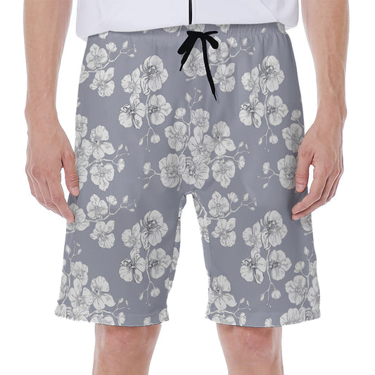 Drawing Orchid Pattern Print Men's Beach Shorts