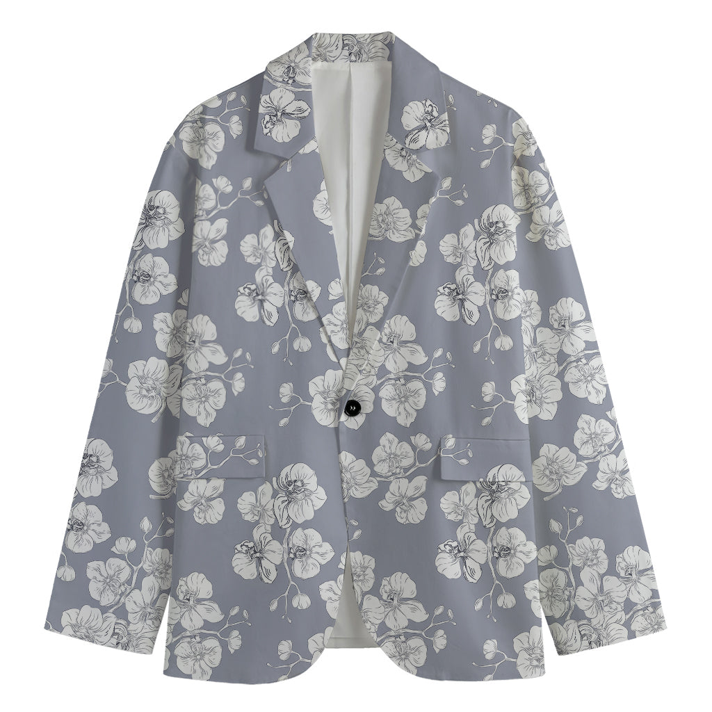 Drawing Orchid Pattern Print Men's Blazer