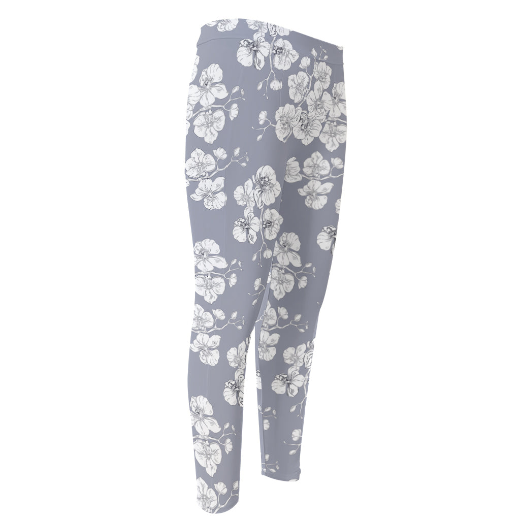 Drawing Orchid Pattern Print Men's Compression Pants
