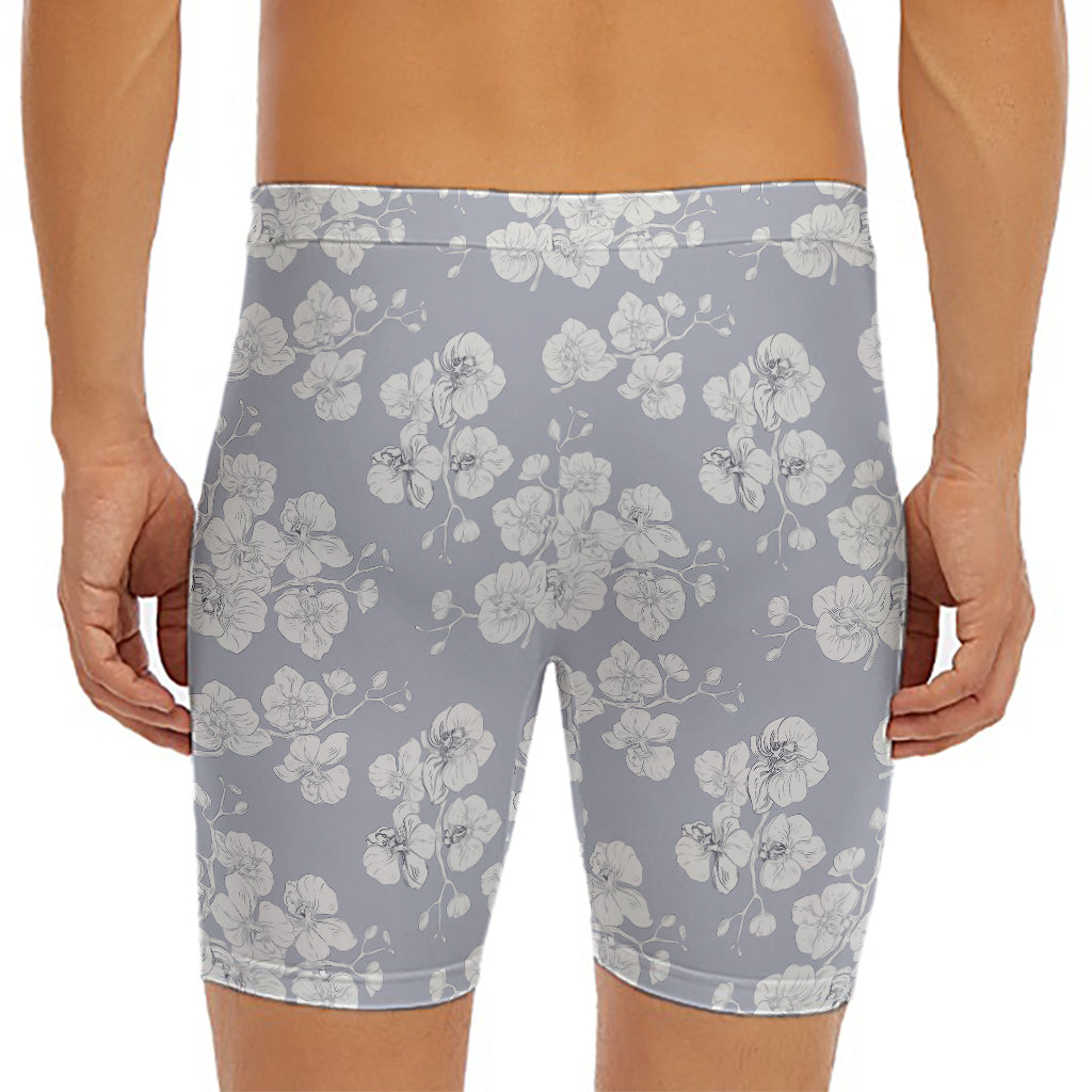 Drawing Orchid Pattern Print Men's Long Boxer Briefs
