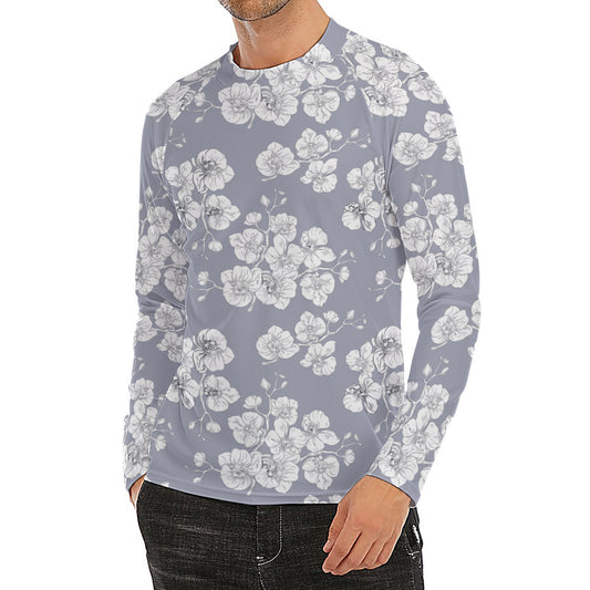 Drawing Orchid Pattern Print Men's Long Sleeve Rash Guard