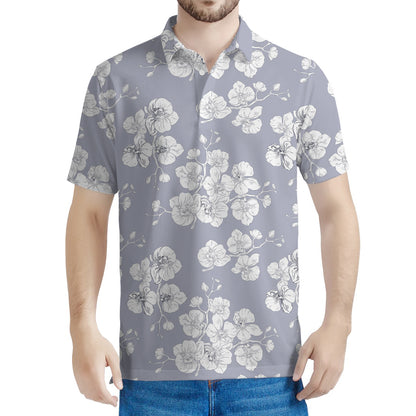Drawing Orchid Pattern Print Men's Polo Shirt