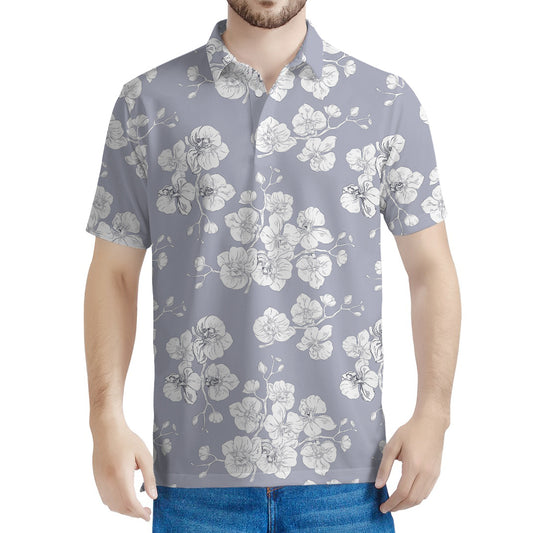 Drawing Orchid Pattern Print Men's Polo Shirt