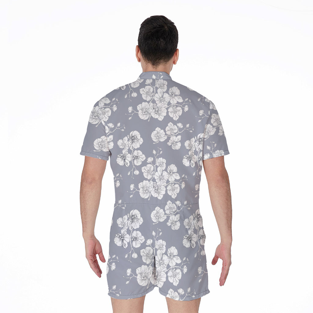 Drawing Orchid Pattern Print Men's Rompers