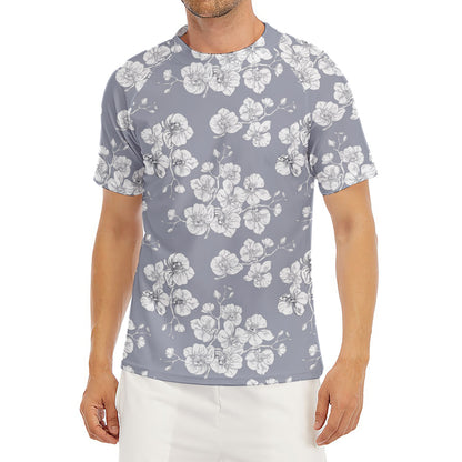 Drawing Orchid Pattern Print Men's Short Sleeve Rash Guard