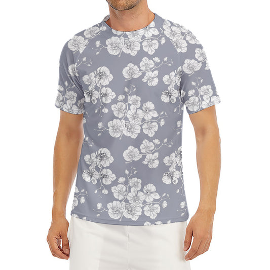 Drawing Orchid Pattern Print Men's Short Sleeve Rash Guard
