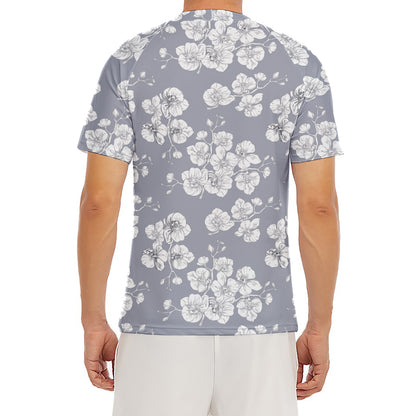 Drawing Orchid Pattern Print Men's Short Sleeve Rash Guard