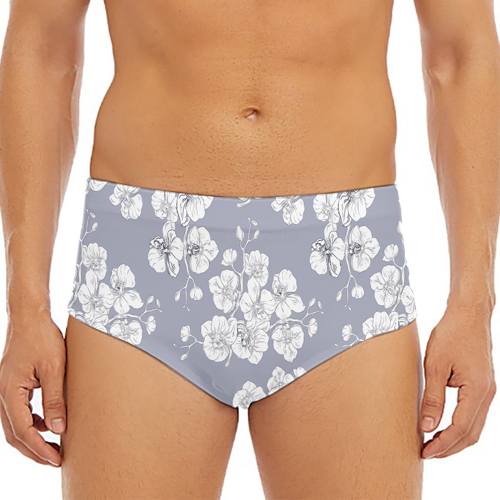 Drawing Orchid Pattern Print Men's Triangle Swim Briefs