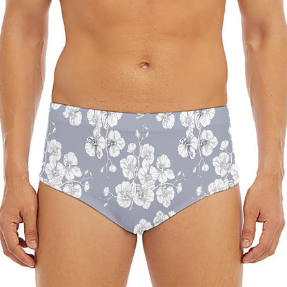 Drawing Orchid Pattern Print Men's Triangle Swim Briefs