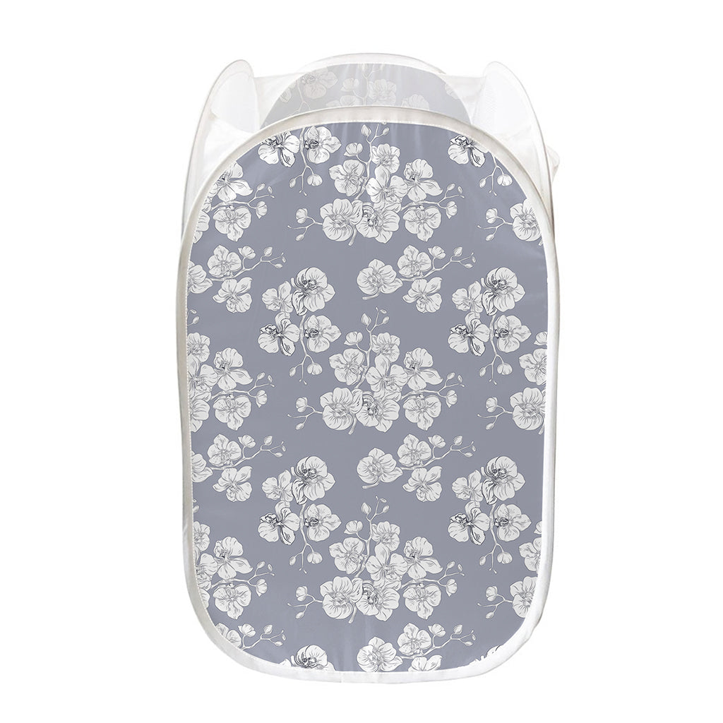 Drawing Orchid Pattern Print Mesh Laundry Hamper