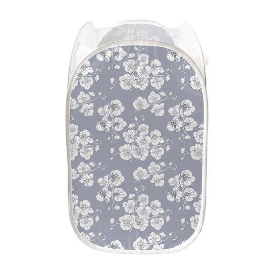 Drawing Orchid Pattern Print Mesh Laundry Hamper