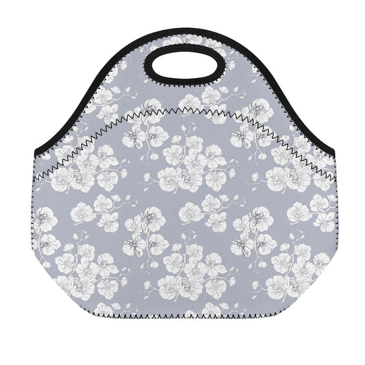 Drawing Orchid Pattern Print Neoprene Lunch Bag