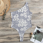 Drawing Orchid Pattern Print One Shoulder Bodysuit
