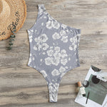 Drawing Orchid Pattern Print One Shoulder Bodysuit