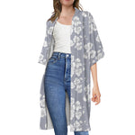 Drawing Orchid Pattern Print Open Front Beach Cover Up