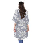 Drawing Orchid Pattern Print Open Front Beach Cover Up