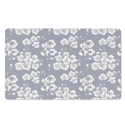 Drawing Orchid Pattern Print Polyester Doormat