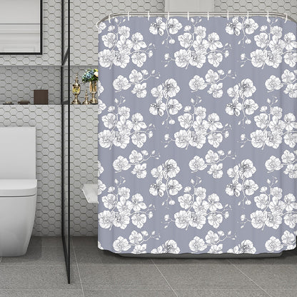 Drawing Orchid Pattern Print Polyester Shower Curtain