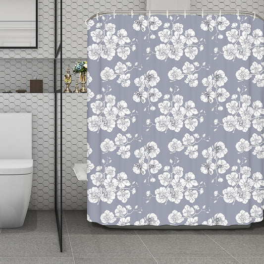 Drawing Orchid Pattern Print Polyester Shower Curtain