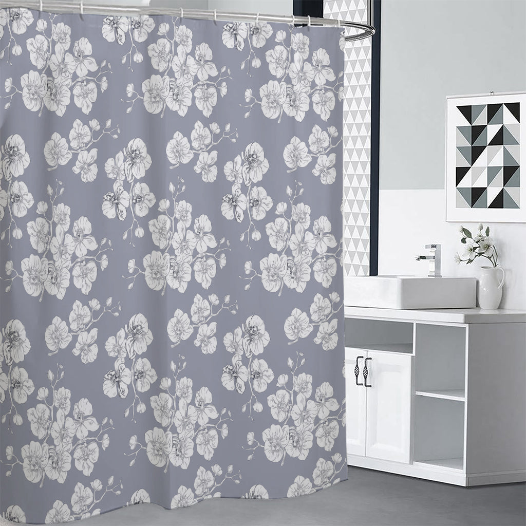 Drawing Orchid Pattern Print Premium Shower Curtain