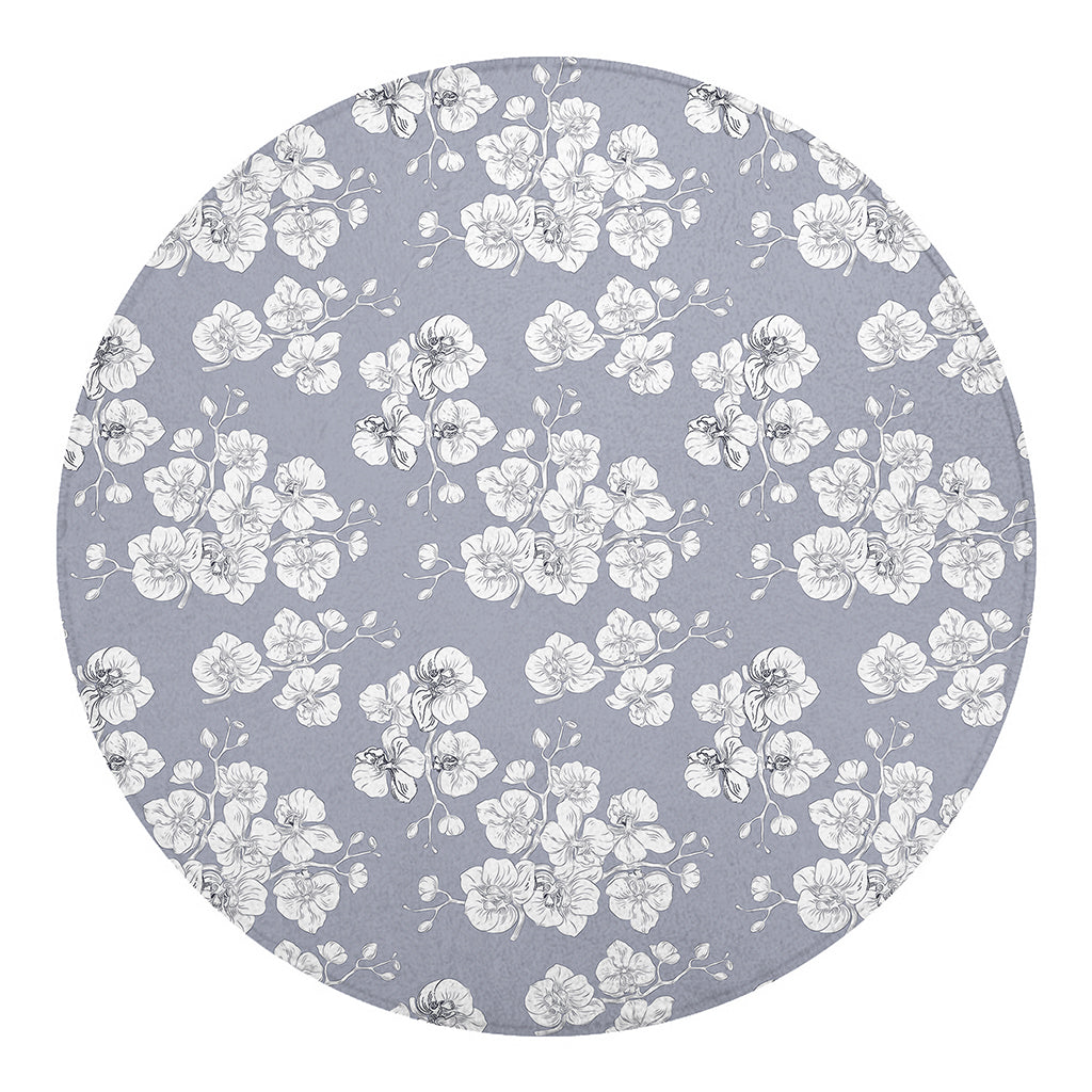 Drawing Orchid Pattern Print Round Blanket
