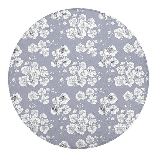 Drawing Orchid Pattern Print Round Blanket