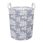 Drawing Orchid Pattern Print Round Laundry Basket