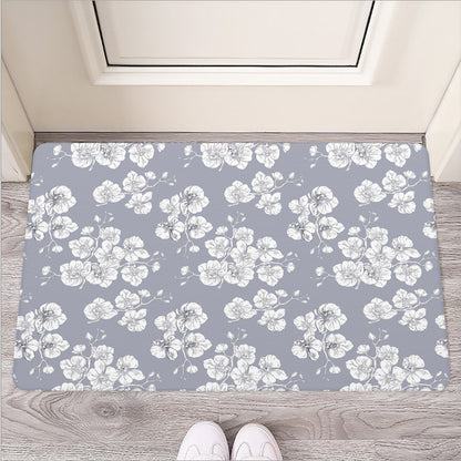 Drawing Orchid Pattern Print Rubber Doormat