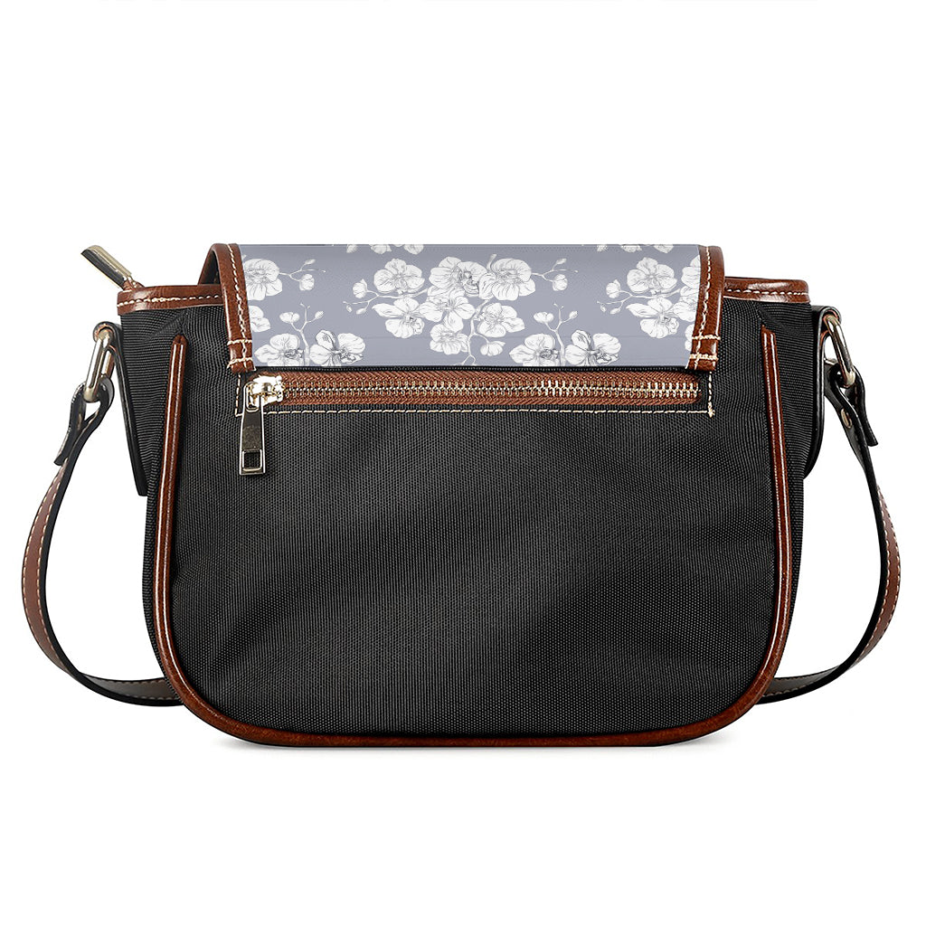 Drawing Orchid Pattern Print Saddle Bag