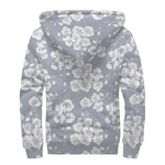 Drawing Orchid Pattern Print Sherpa Lined Zip Up Hoodie