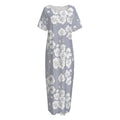Drawing Orchid Pattern Print Short Sleeve Long Nightdress