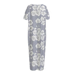 Drawing Orchid Pattern Print Short Sleeve Long Nightdress