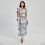 Drawing Orchid Pattern Print Short Sleeve Maxi Dress