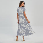 Drawing Orchid Pattern Print Short Sleeve Maxi Dress