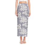 Drawing Orchid Pattern Print Side Slit Maxi Skirt