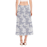 Drawing Orchid Pattern Print Side Slit Midi Skirt