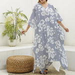 Drawing Orchid Pattern Print Silk V-Neck Kaftan Dress