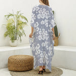 Drawing Orchid Pattern Print Silk V-Neck Kaftan Dress