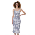 Drawing Orchid Pattern Print Slim Fit Midi Cami Dress