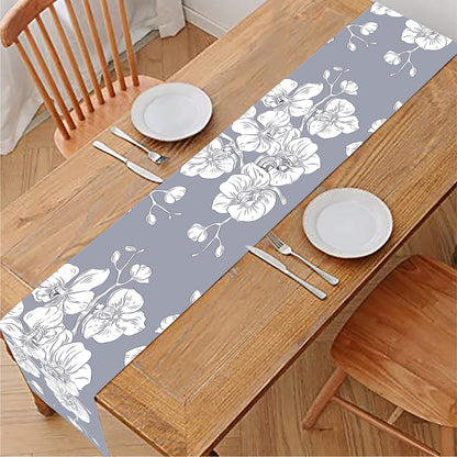 Drawing Orchid Pattern Print Table Runner